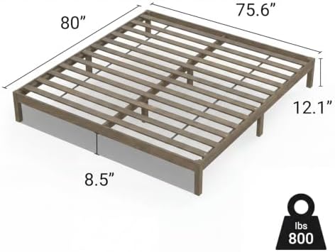 LIFEMENT King Bed Frame Classic Wood Platform, Noise Free, Under Bed Storage, No Box Spring Needed, Easy Assembly, Gray