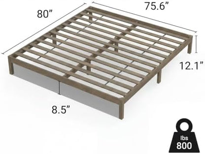 LIFEMENT King Bed Frame Classic Wood Platform, Noise Free, Under Bed Storage, No Box Spring Needed, Easy Assembly, Gray