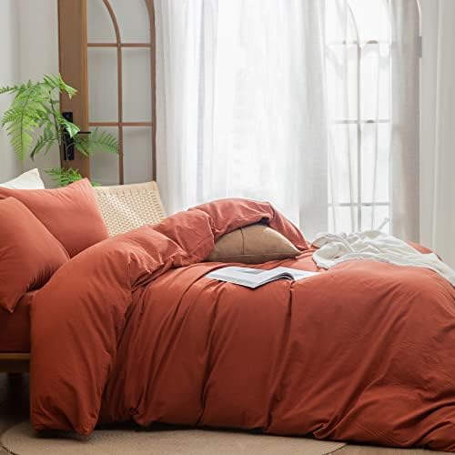 BESTOUCH Cotton Solid Duvet Cover Set Burnt Brick Red California King