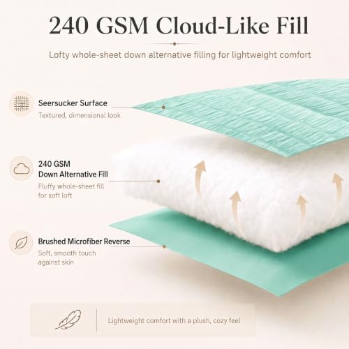 CozyLux Queen Comforter Set, 7 Pieces Mint Green Seersucker Bed in a Bag