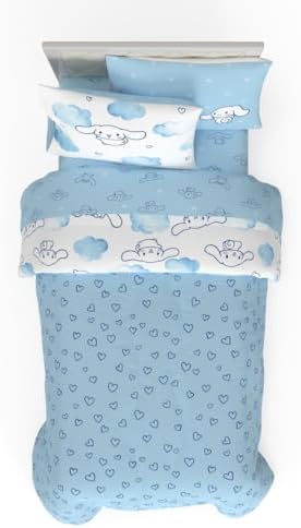 Cinnamoroll Bedding 5 Piece Super Soft Cozy Reversible Comforter and Sheet Set with Sham, Twin, (100% Official Licensed Product) By Franco
