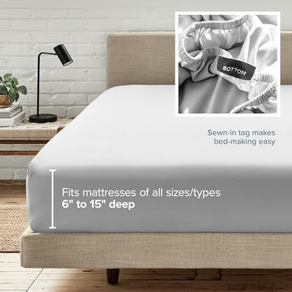 Bare Home Twin XL Fitted Sheet - 1800 Ultra-Soft (Twin XL, Cloud Grey)