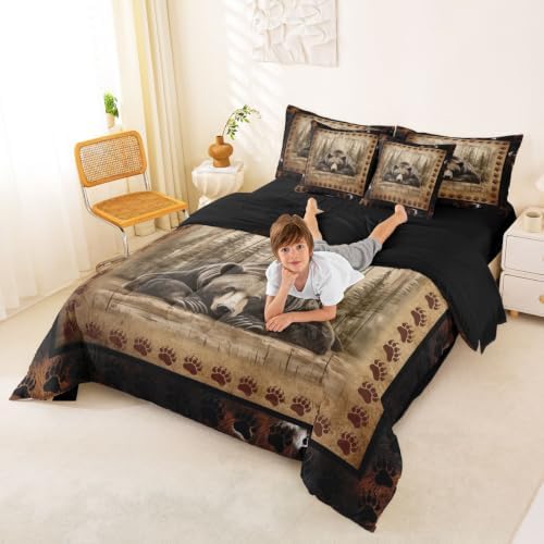 Erosebridal Brown Bear Full Comforter Set with Sheets 7 Piece Rustic Wildlife Bear Paw Bed in A Bag Vintage Farmhouse Cabin Bedding Sets for Kids Boys Girls Country Lodge Bed Set