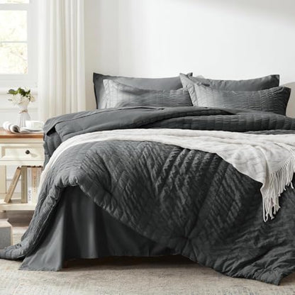 Full Size Comforter Sets 7 Piece, Dark Grey Bed in a Bag Full Bedding Set