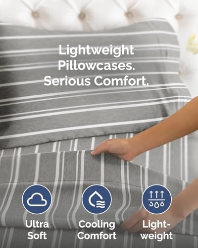 King Pillow Cases Set of 6 - Ultra Soft Pillowcase Covers - Grey Stripes