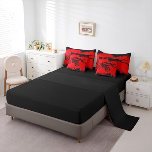 Erosebridal Dirt Bike Full Comforter Set 7 Pieces, Motocross Rider Bed in A Bag for Bedroom, Motorcycle Game Bedding Set with Comforters, Sheets, Pillowcases Motorbike Extreme Sport Bedroom Decor