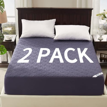 2 Pack Waterproof Mattress Protector Queen Size, Deep Pocket Fit, Washable