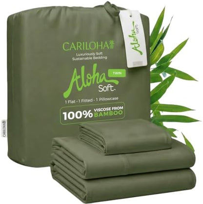 Cariloha Aloha Soft 3-Piece Sheet Set | Coastal Pine | Twin | Made from 100% Viscose derived from Bamboo | Introductory Sheet Line