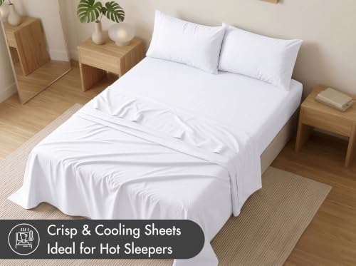 RUVANTI 100% Cotton Twin XL Sheets, Percale Weave Twin XL Set, Bright White