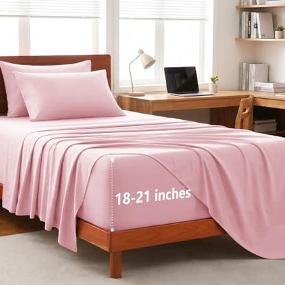CozyLux Twin XL Sheet Set 4-Piece, 21-Inch Deep Pocket, Soft Brushed Feel