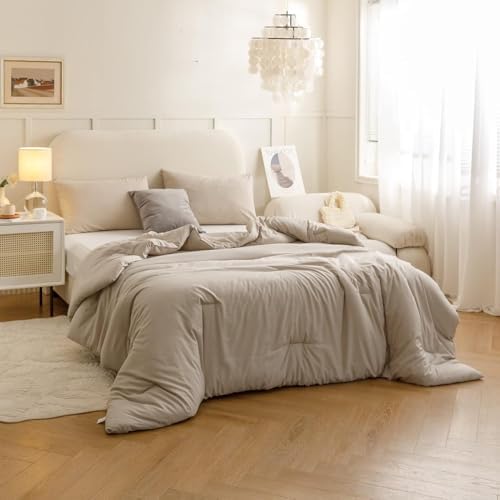 ROSGONIA Alaskan King Comforter, Oatmeal, 136x120 Soft Bedding Quilt