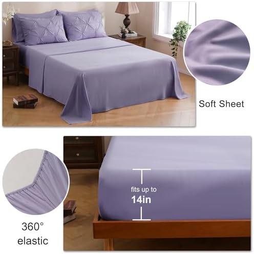 DOWNCOOL King Size Comforter Set, 7 Pieces Lavender Purple Bed in a Bag