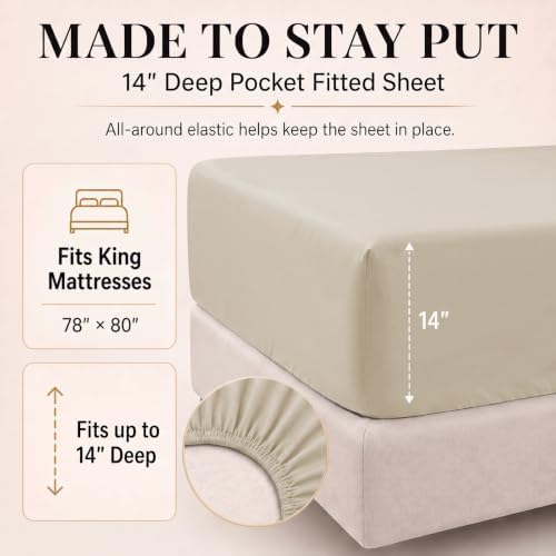 CozyLux King Size Comforter Set Oatmeal, 7 Pieces Bed in a Bag