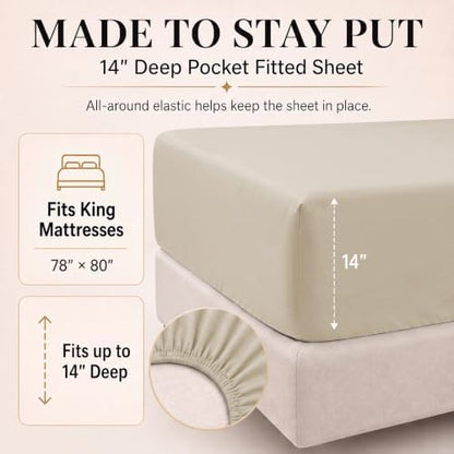 CozyLux King Size Comforter Set Oatmeal, 7 Pieces Bed in a Bag