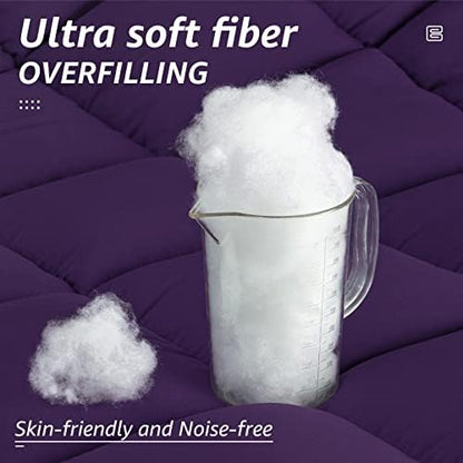 HYLEORY All Season California King Size Bed Comforter - Cooling Down Alternative Quilted Duvet Insert with Corner Tabs - Winter Warm - Machine Washable - Purple