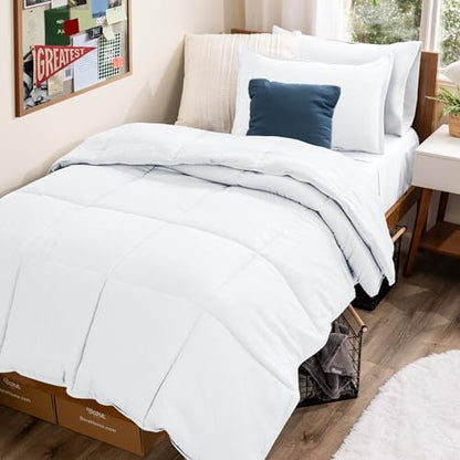 Bare Home Bedding Set 5 Piece Comforter & Sheet - Twin XL - Goose Down Alternative - Ultra-Soft 1800 Premium Bed Set (Twin XL, White/White)