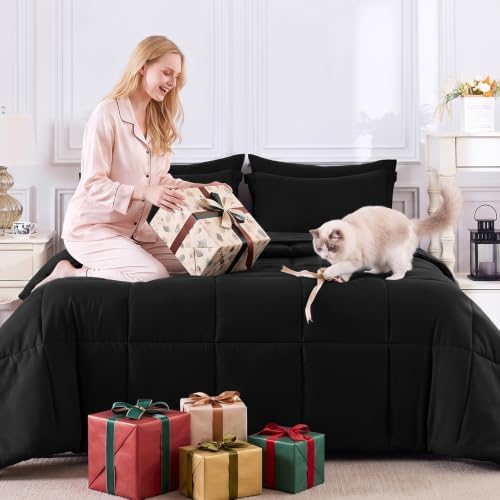 CozyLux Twin XL Comforter Set, 5-Piece Bed in a Bag, Black