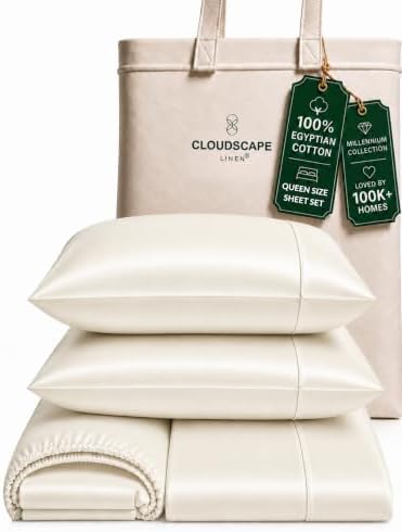 CLOUDSCAPE Millennium Series Soft 100% Egyptian Cotton Sheets Queen,Ivory