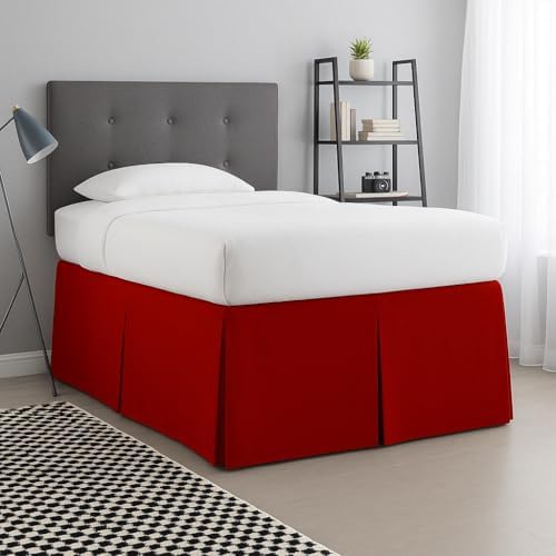 Pleated College Dorm Bed Skirt Luxury Microfiber, Twin XL (39x80) with Split Corners, 42" Long Drop, Hotel-Quality 1800 Ultra-Soft Dust Ruffle, Burgundy
