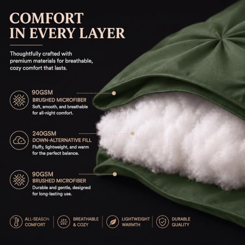 CozyLux Twin Comforter Set Olive Green, 5 Pieces Pintuck Bed in a Bag