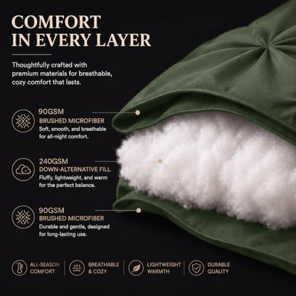 CozyLux Twin Comforter Set Olive Green, 5 Pieces Pintuck Bed in a Bag