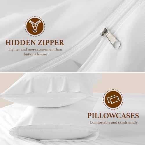 DEITAS 100% Cotton King Duvet Covers 3 Piece,1200 Thread Count，White