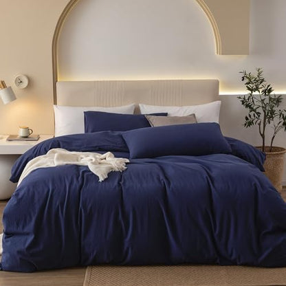JIYUAN California King Washed Cotton Duvet Cover Set, Relaxed Linen Feel