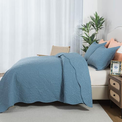 HoneiLife Queen Quilt Bedding Sets - Lightweight Bedspreads 3-Piece, Microfiber Quilt Sets Reversible Coverlets Rustic Bed Cover Damask Pattern Bedding Sets All Season Use