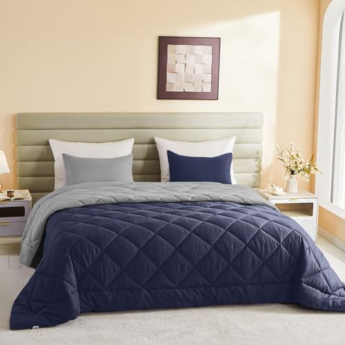 120x120 Oversized King Comforter,Super King Size Comforter Oversized, All Season Soft Lightweight Quilt Down Alternative Duvet Insert with 8 Corner Tabs, Navy/Blue