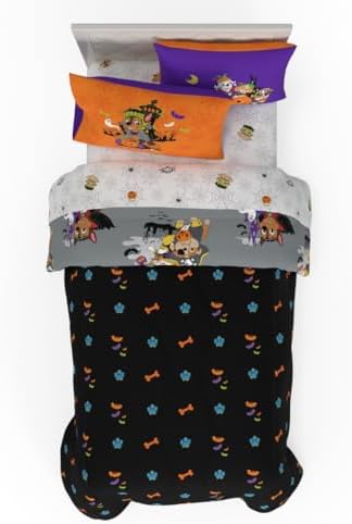 Paw Patrol Kids Halloween Bedding 5 Piece Super Soft Cozy Reversible Comforter and Sheet Set with Sham, Twin, (Officially Licensed Product) By Franco