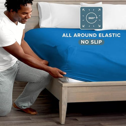 Bare Home King Fitted Sheet - 1800 Ultra-Soft (King, Medium Blue)