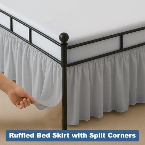Ruffled Bed Skirt Split Corners with Platform, Tailored Fit Hotel Quality Wrinkle Free Ultra-Soft Microfiber Dust Ruffle, Upto 21 Inch Drop, Twin, Light Grey