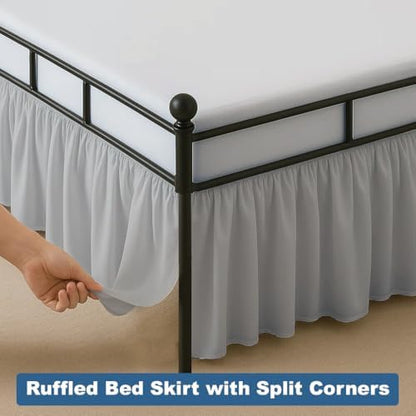 Ruffled Bed Skirt Split Corners with Platform, Tailored Fit Hotel Quality Wrinkle Free Ultra-Soft Microfiber Dust Ruffle, Upto 24 Inch Drop, King, Light Grey