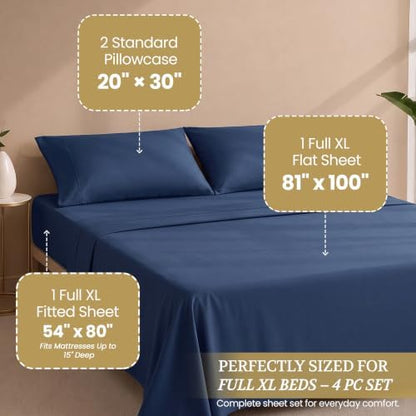 Full XL 100% Cotton Jersey Knit Sheet Set, 4PC, 15" Deep Pocket, Navy Blue