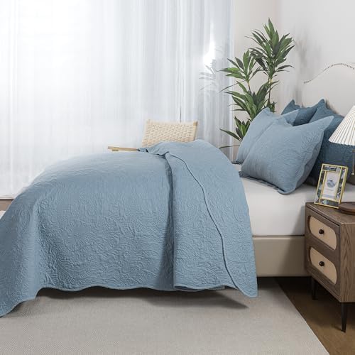 HoneiLife Embroidered Quilt King Size - 3 Piece Microfiber Quilt Sets Lightweight Bedspreads Reversible Coverlets Retro Bed Cover Quited Bedding Set Spring/Summer Quilts