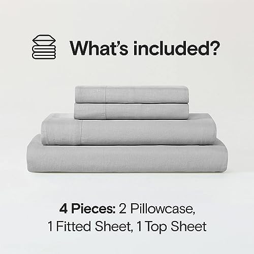 Sijo Stone Washed Organic French Linen Bed Sheet Set, GOTS Certified Organic, Best Cooling Linen Sheet Award by Sleep Foundation, 4 Piece - 2 Pillowcases, 1 Fitted and 1 Flat (Dove, King)