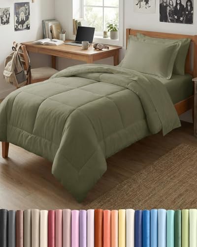 Twin XL Comforter Set - 5 Piece Bed in a Bag Twin XL Size - Sage Green