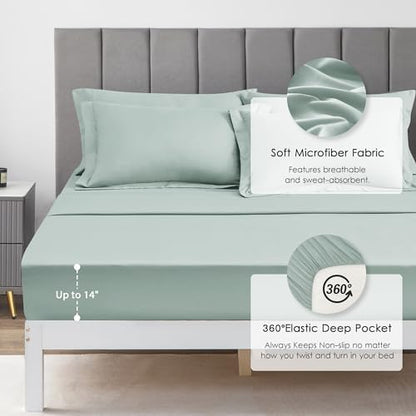 Love's cabin California King Comforter Set Aqua, 7 Pieces California King Bed in a Bag, All Season Bedding Sets with 1 Comforter, 1 Flat Sheet, 1 Fitted Sheet, 2 Pillowcase and 2 Pillow Sham