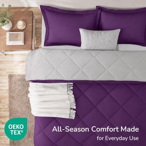 downluxe Twin Comforter Set Soft Reversible 2 Pieces, Purple/Grey