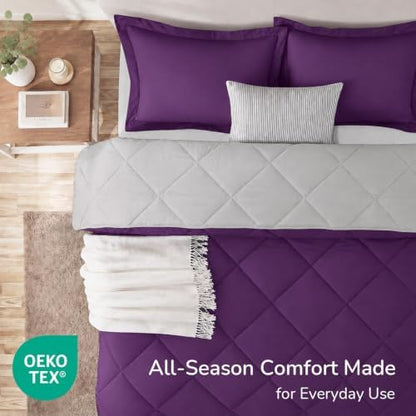 downluxe Twin Comforter Set Soft Reversible 2 Pieces, Purple/Grey
