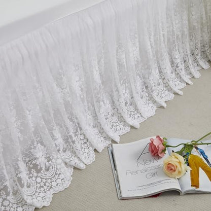 Brandream Lace Bed Skirt Twin Size White 18 Inch Drop Romantic Dust Ruffle Split Corners Bed Sheets Cover Excellent Quality