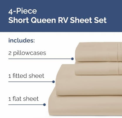 Short Queen Size 4 Piece Bed Sheet Set - RV Short Queen Sheets - Cream