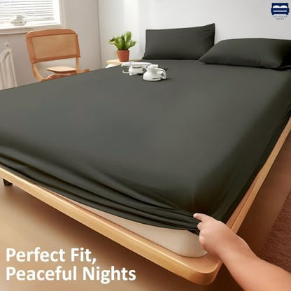1 Piece King Size Fitted Sheet Only, 15-Inch Deep Mattress, Dark Grey Solid