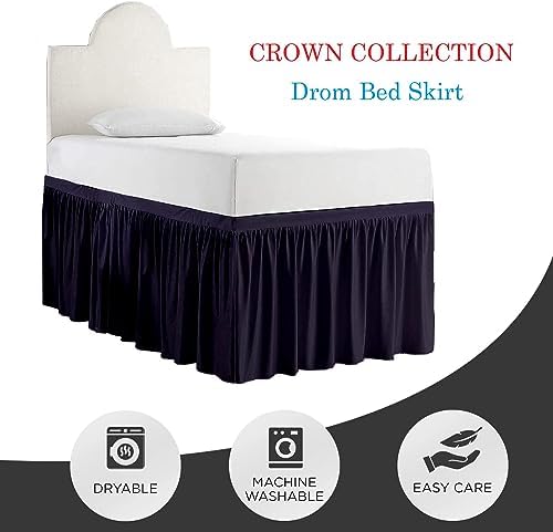 Crown Collection 34 Inch Drop Twin XL Size Dorm Bed Solid Bed Skirt Stylish Ruffled Pattern Split Corner Easy Fit Easy Care Fade & Wrinkle Resistant- Micorfiber