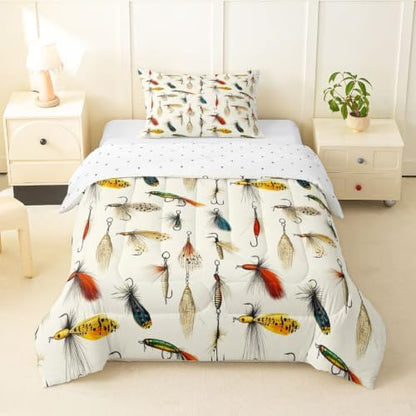 Homewish Fish Hooks Comforter Set Toddler Size for Kids Bedroom Decor