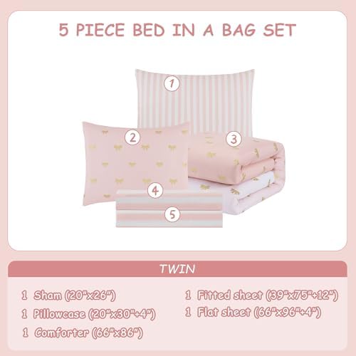 Twin Comforter Set with Sheets for Girls-5 Pieces Twin Bedding Sets