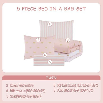 Twin Comforter Set with Sheets for Girls-5 Pieces Twin Bedding Sets