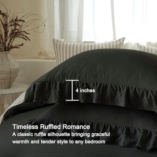 Black Ruffle 3 Pieces Comforter Set King Shabby Chic Bedding Set