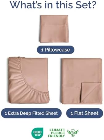 Extra Deep Twin Sheet Set - 3 Piece Breathable & Cooling Bed Sheets - Mauve