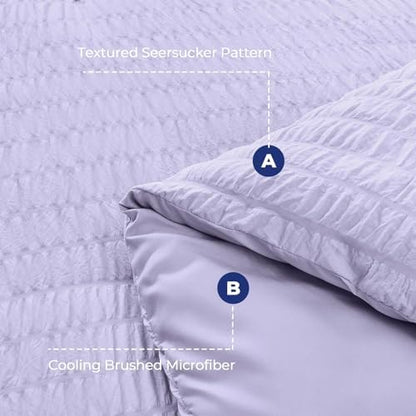 HYMOKEGE Light Purple California King Comforter Set Seersucker 7 Pieces, All Season Luxury Bed in a Bag for Bedroom, Bedding Set with Comforter, Sheets, Pillowcases & Shams